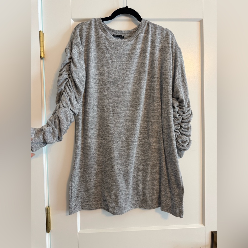 EUC! Zara Heather Gray Ruched Sleeve Tunic/Dress, Sz S